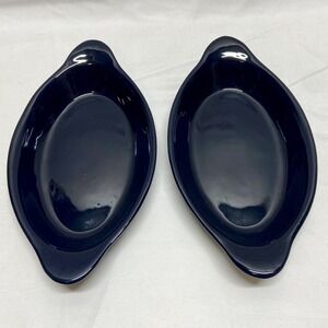 Cobalt Blue Au Gratin Casserole Dishes 9" Oval Bake Oven Serveware Trays 2 Set